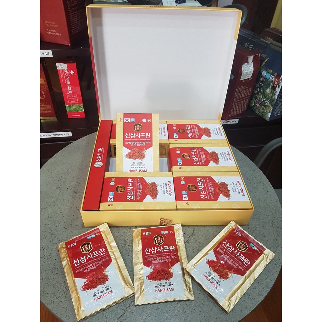 e7b4c92f6464475d40c9e46db2f0786b Nước Hồng Sâm Nhụy Hoa Nghệ Tây Korean Red Ginseng Saffron HANSUSAM Hàn Quốc, hộp 30 gói x 50ml | Shopee Việt Nam